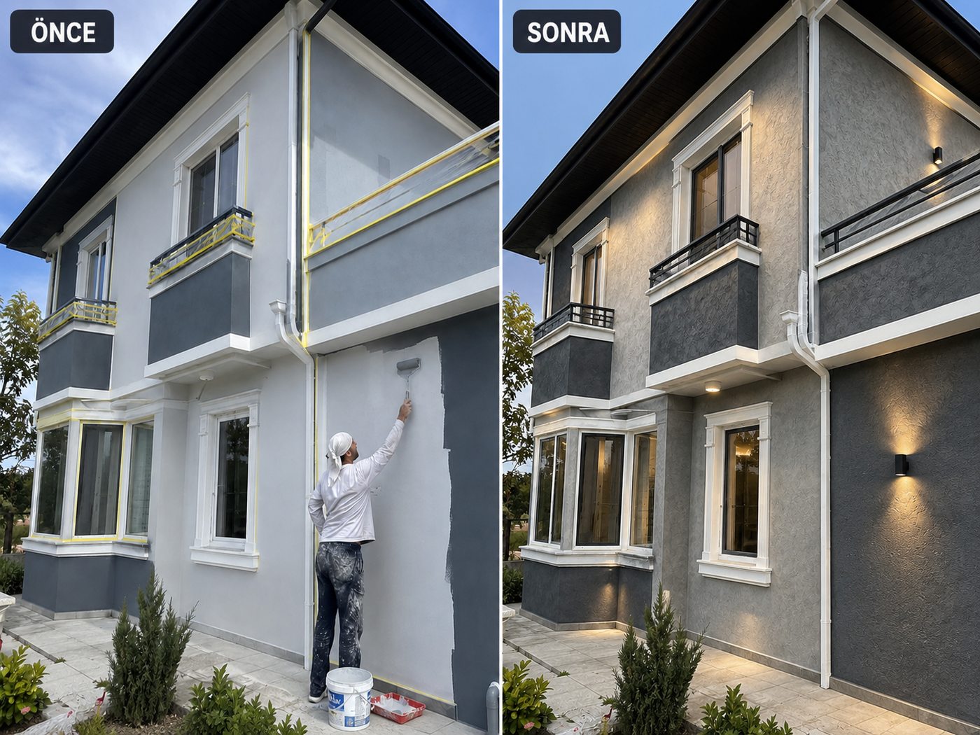 Bademler dış cephe boya öncesi ve sonrası