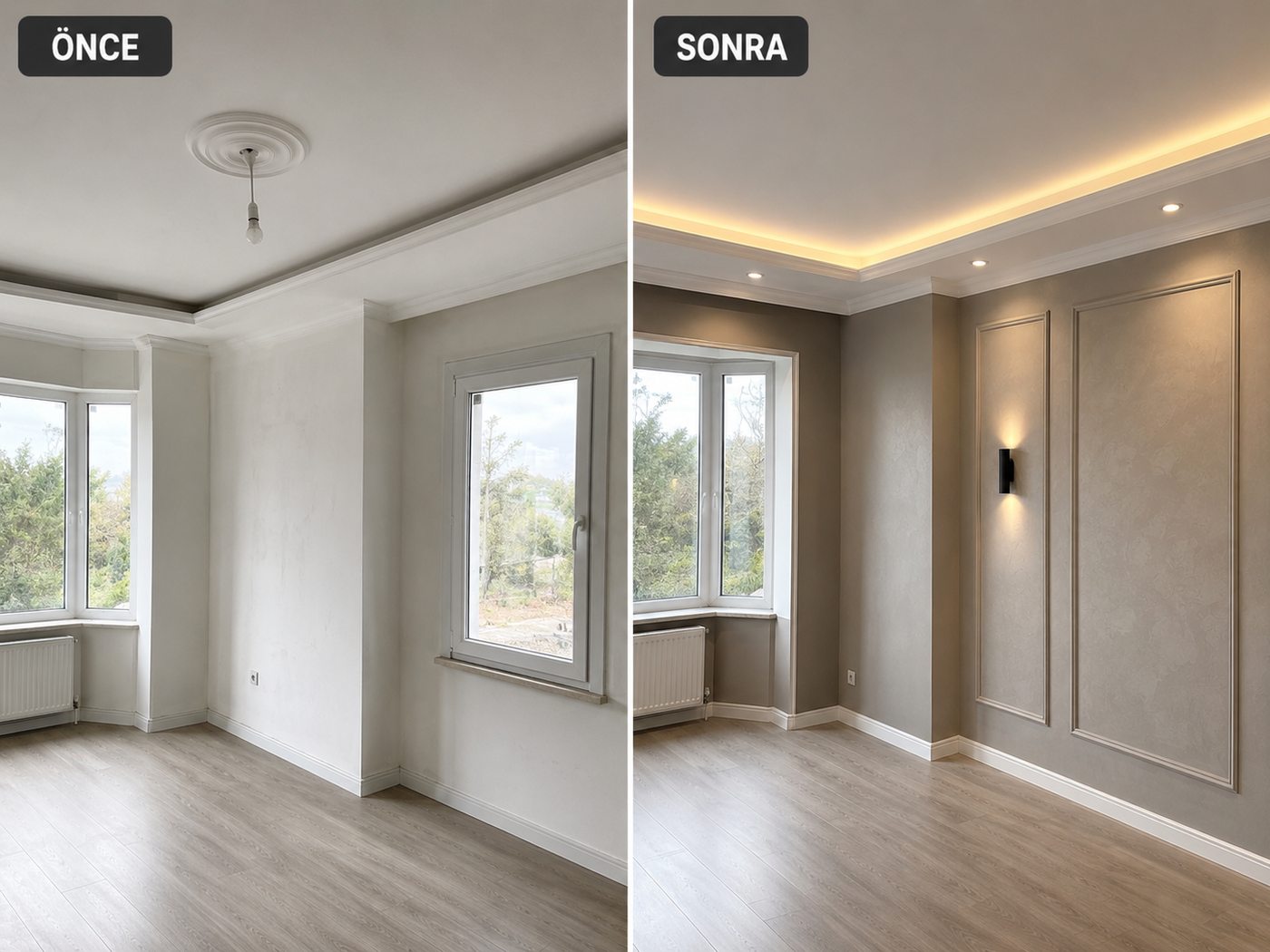 Bademler iç cephe boya öncesi ve sonrası